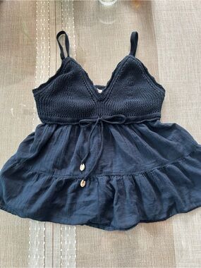 Hollister Black Knit & Gauze Tank Top